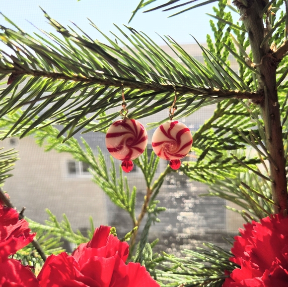 Glass Candycane Christmas Dangle Earrings - Picture 5 of 5